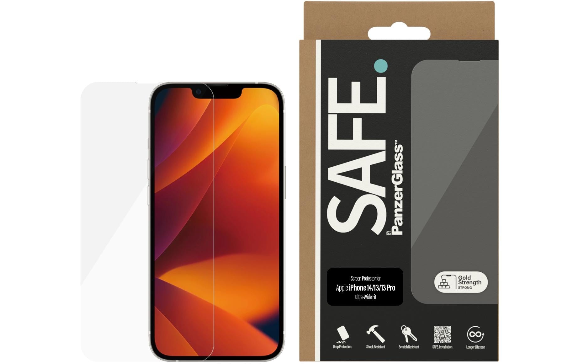 PanzerGlass SAFE. – Displayschutz (Panzerglas), Ultra-Wide Fit – für iPhone 14/13/13 Pro