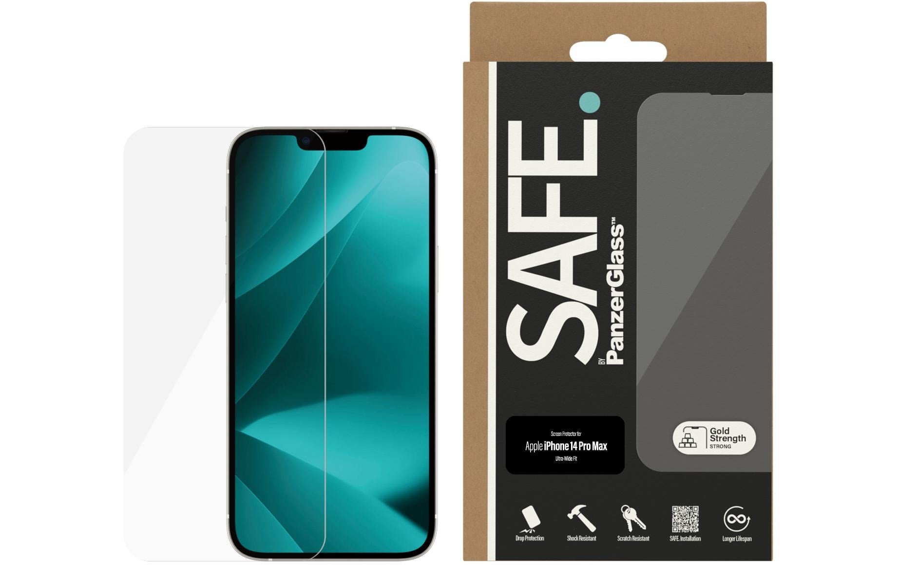 PanzerGlass SAFE. – Displayschutz (Panzerglas), Ultra-Weit Passform – für iPhone 14 Pro Max