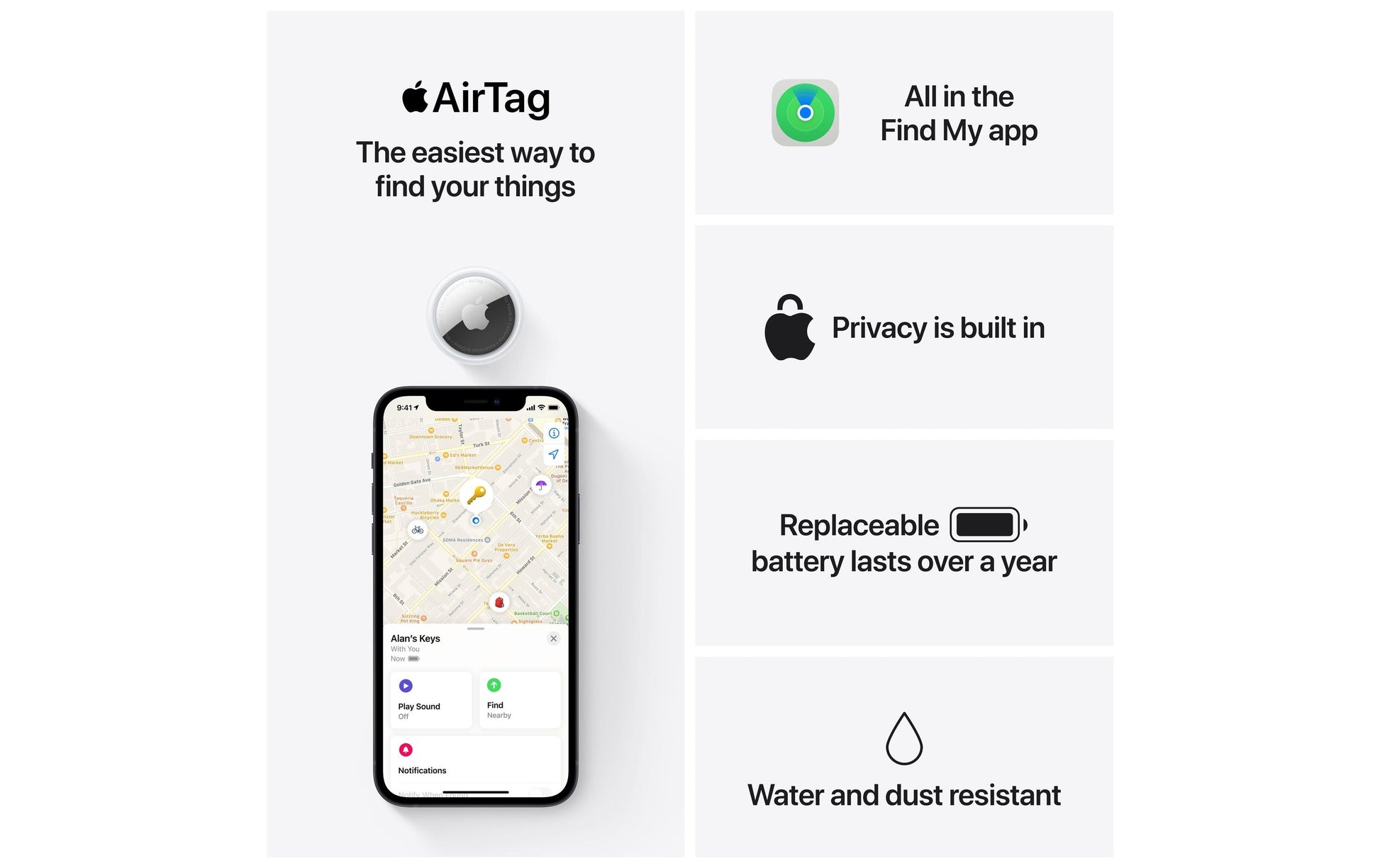 Apple Ortungsgerät AirTag – für Apple Find My-App, 31,9 × 31,9 × 8 mm, Weiss, 11 g