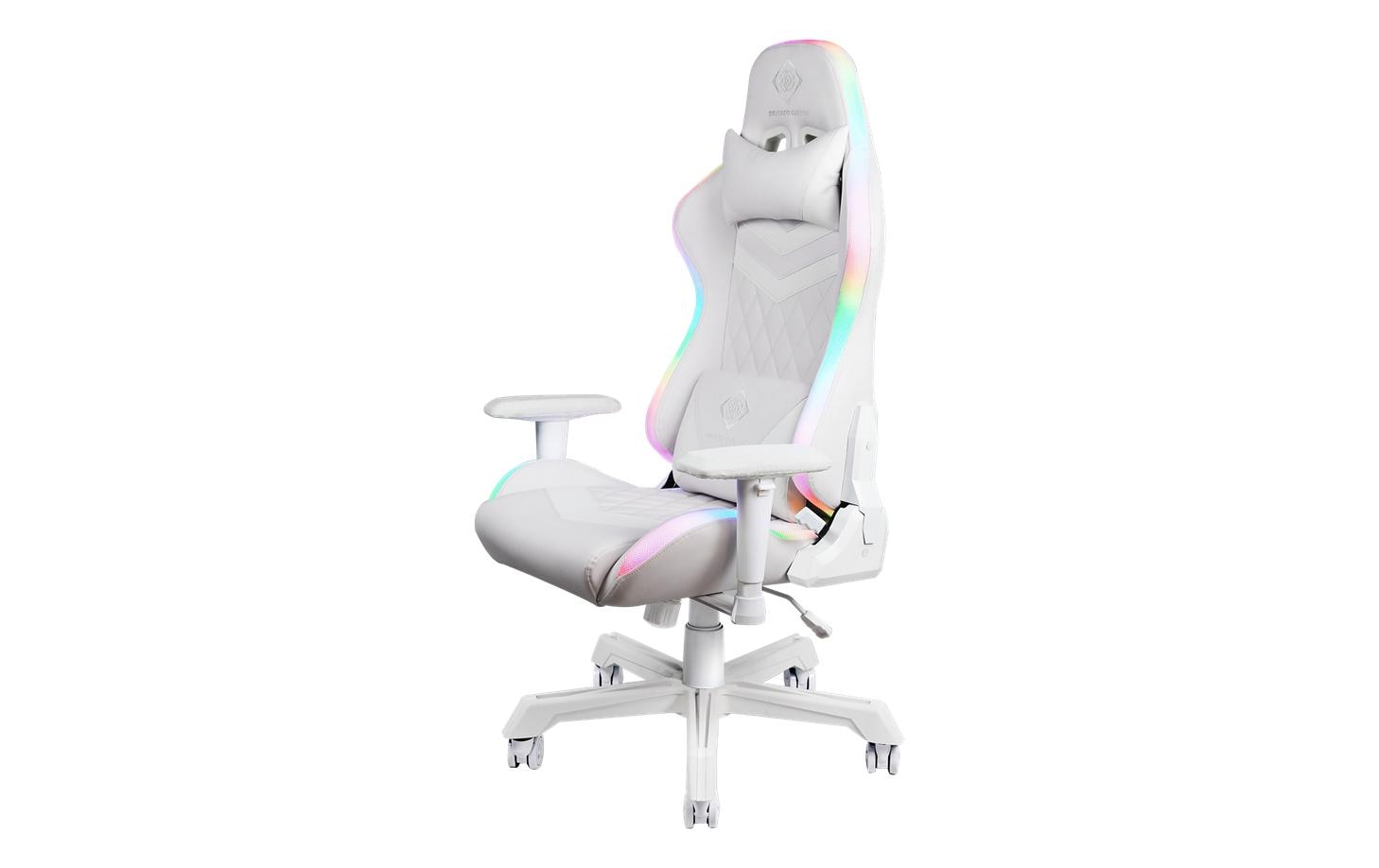 Deltaco Gaming DELTACO GAM-080-W Gaming-Stuhl – Kunstleder – Weiss, RGB-LED-Beleuchtung, bis 120 kg