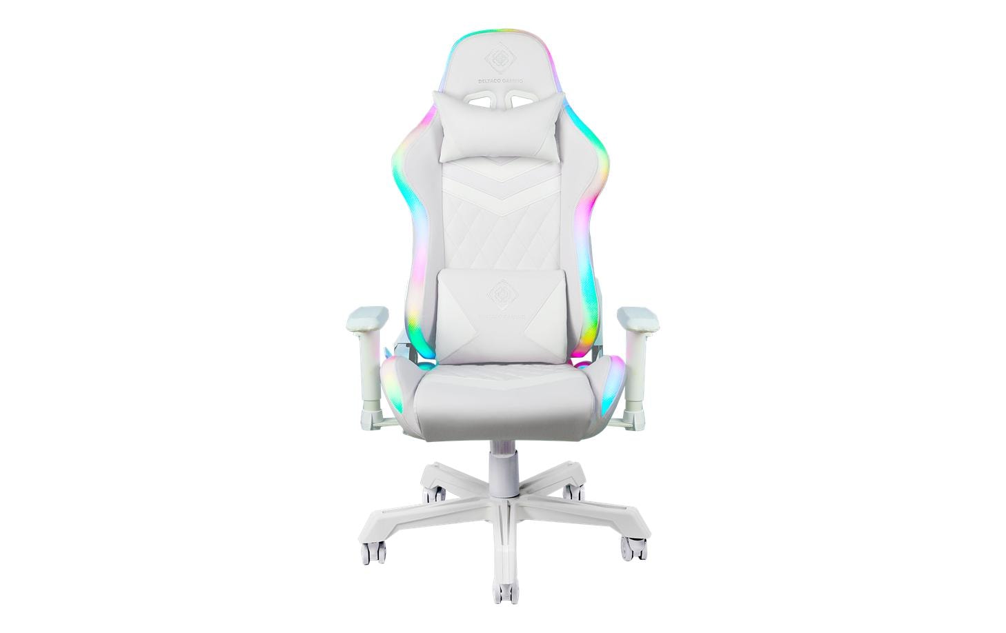 Deltaco Gaming DELTACO GAM-080-W Gaming-Stuhl – Kunstleder – Weiss, RGB-LED-Beleuchtung, bis 120 kg