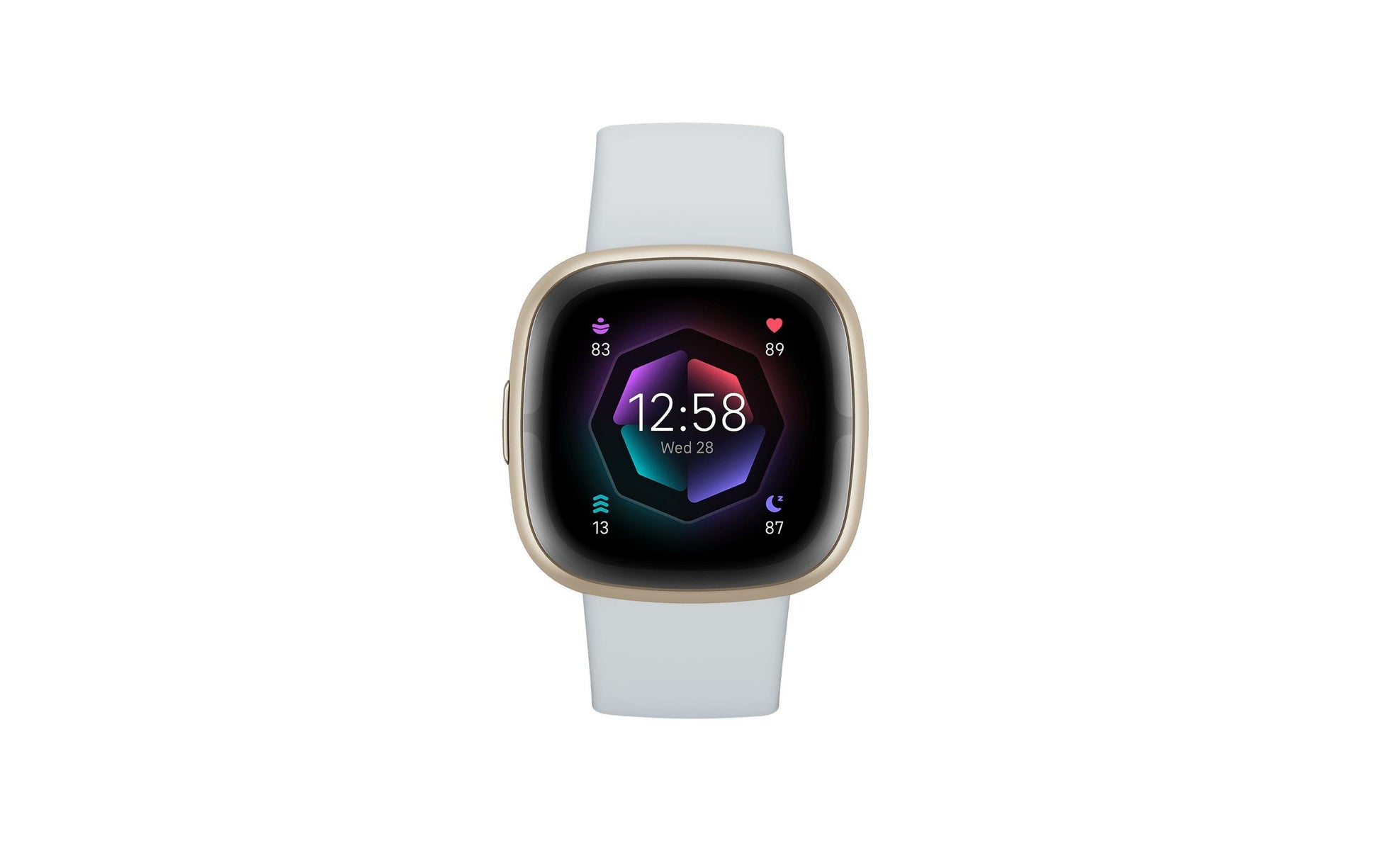 Fitbit Sense 2 – Smartwatch – 40,5 mm, GPS, Bluetooth, NFC, Corning Gorilla Glass 3, 50 m, Nebelblau/Soft Gold