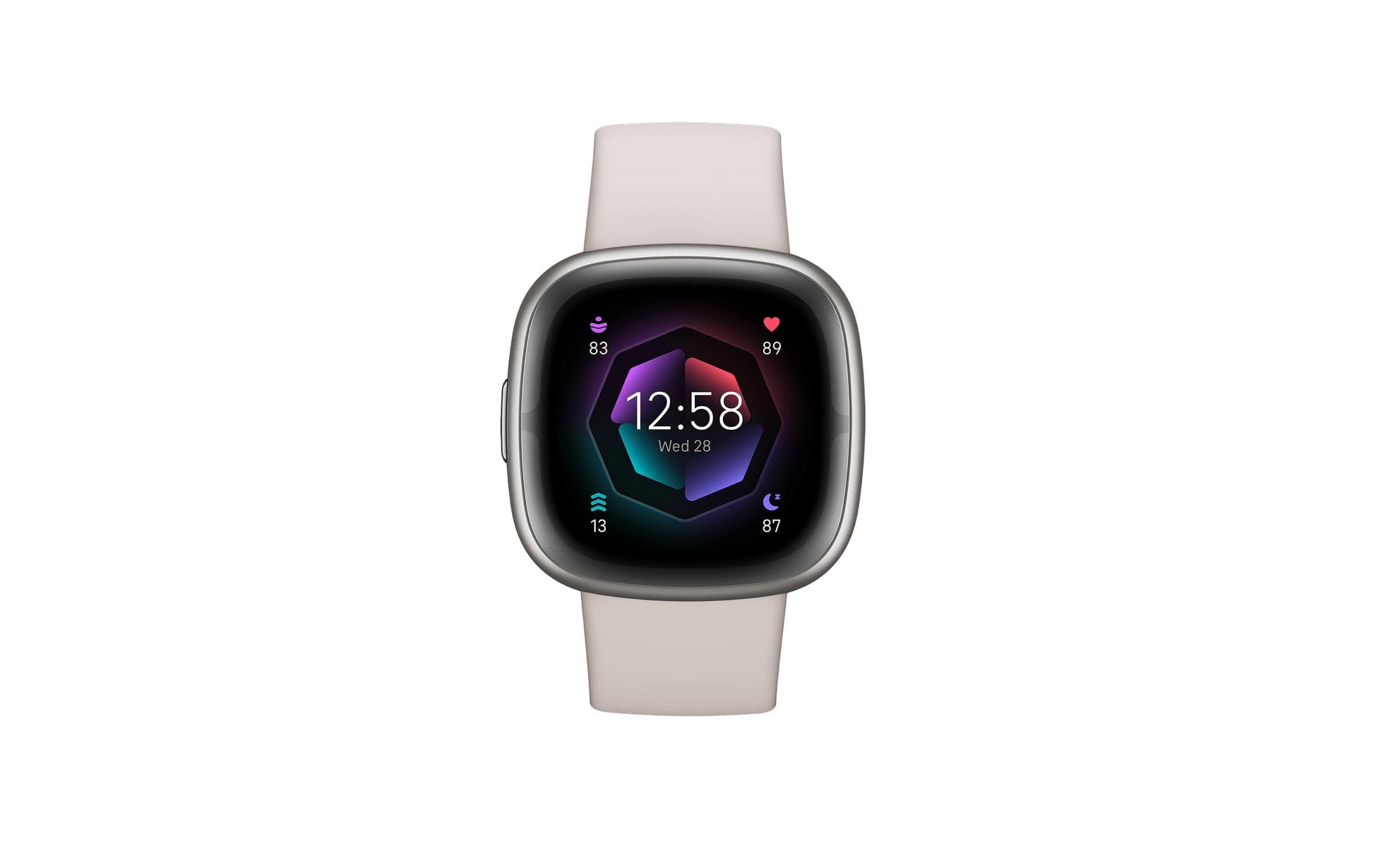 Fitbit Sense 2 – Smartwatch – 40,5 mm, GPS, Corning Gorilla Glass 3, 50 m, Mondweiss / Platin, Bandgrösse S/L