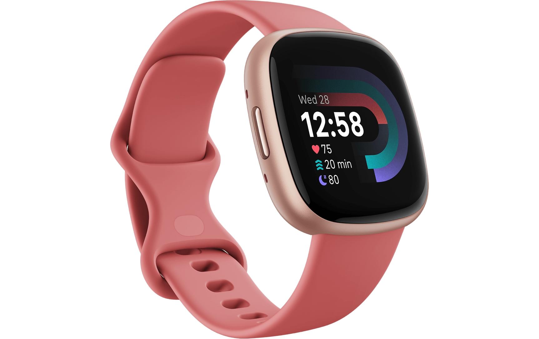 Fitbit Versa 4 – Smartwatch – 40,5 mm, GPS, Corning Gorilla Glass 3, 50 m, Sandrosa/Kupferrosé, Sportarmband