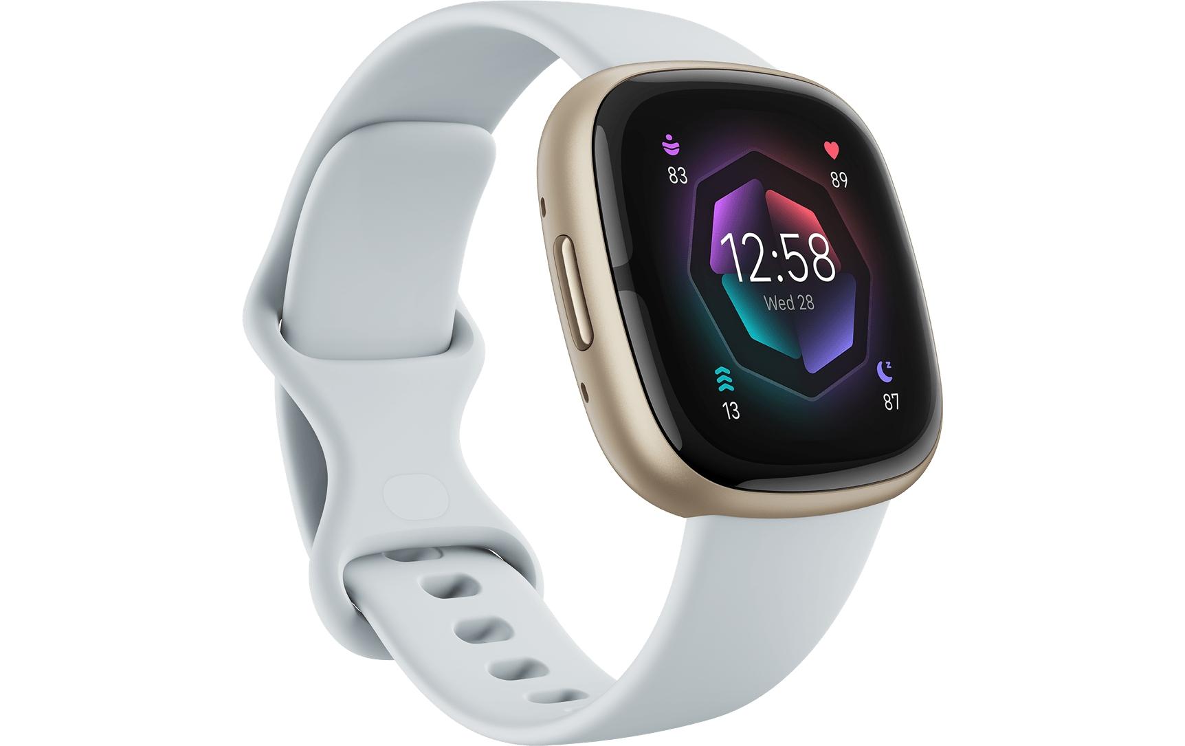 Fitbit Sense 2 – Smartwatch – 40,5 mm, GPS, Bluetooth, NFC, Corning Gorilla Glass 3, 50 m, Nebelblau/Soft Gold