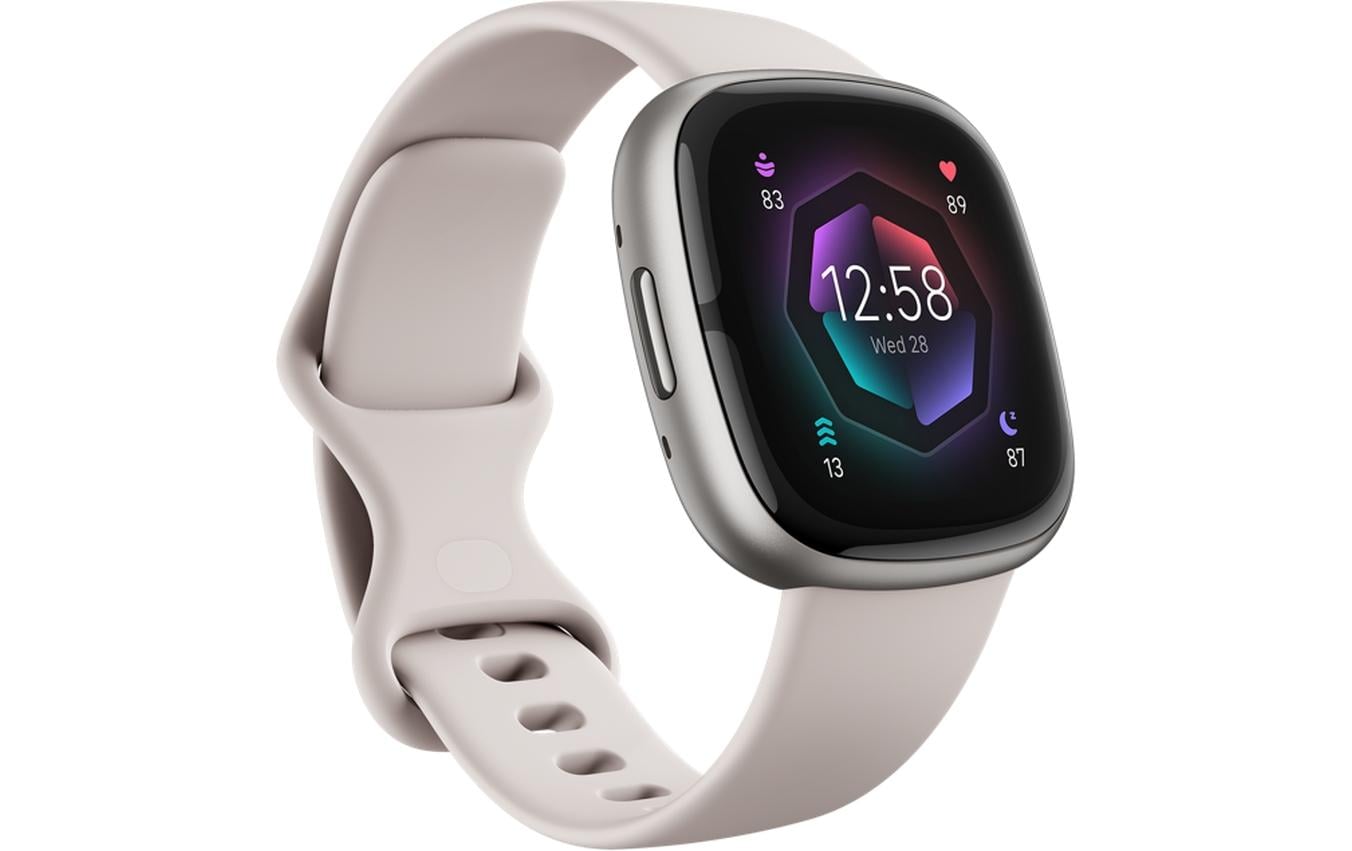 Fitbit Sense 2 – Smartwatch – 40,5 mm, GPS, Corning Gorilla Glass 3, 50 m, Mondweiss / Platin, Bandgrösse S/L