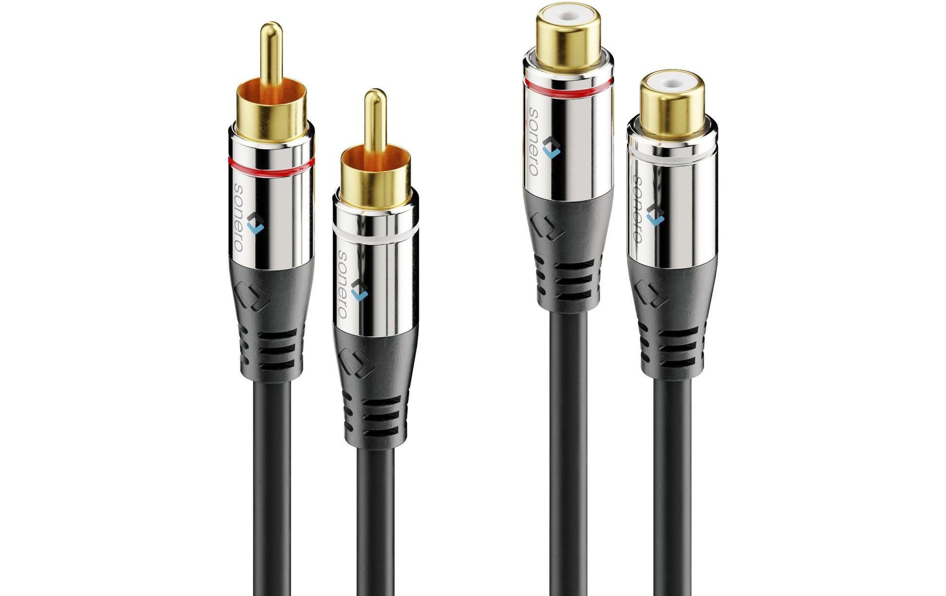 Sonero Audio-Verlängerungskabel 2×RCA (Stecker) auf 2×RCA (Buchse) – 2 m, vergoldete Kontakte, Schwarz