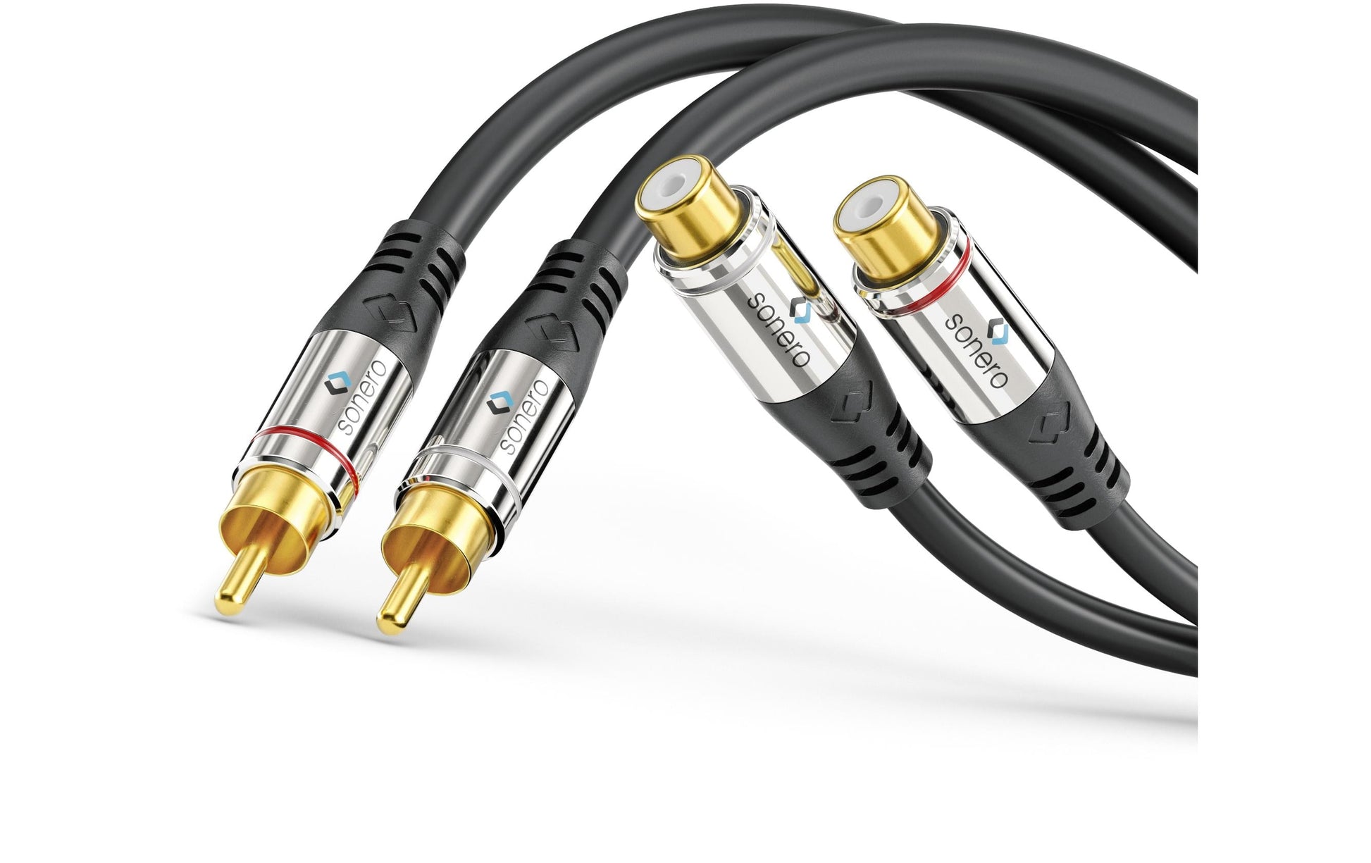 Sonero Audio-Verlängerungskabel 2×RCA (Stecker) auf 2×RCA (Buchse) – 5 m, vergoldete Kontakte, Schwarz