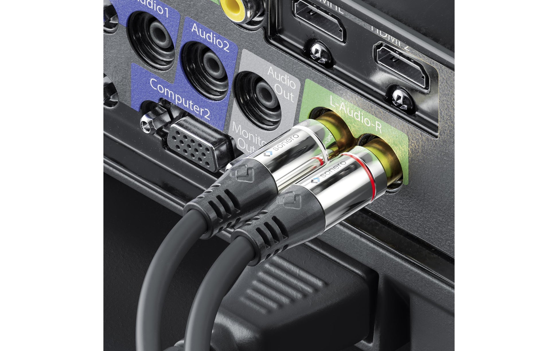 Sonero Audio-Verlängerungskabel 2×RCA (Stecker) auf 2×RCA (Buchse) – 2 m, vergoldete Kontakte, Schwarz