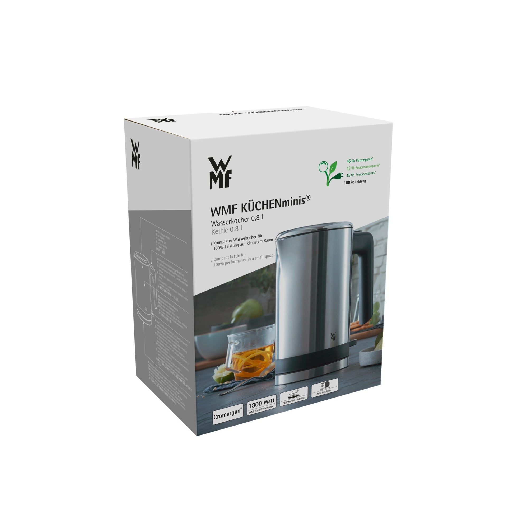 WMF KITCHENminis 0413140011 – Wasserkocher 0,8 l, 1800 W, Edelstahl