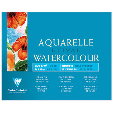 Clairefontaine Aquarellblock – 24 × 30 cm – 200 g/m² – geleimt – 25 Blatt, für Aquarell & Nass-Techniken