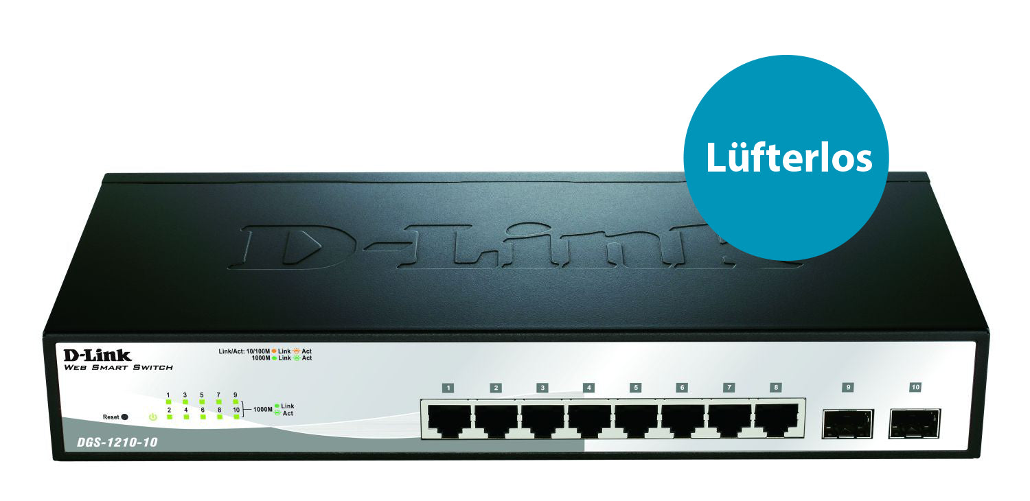 D-Link DGS-1210-10 – Managed Switch – 8×GbE, 2×SFP, L2, 1U, 19" Rack