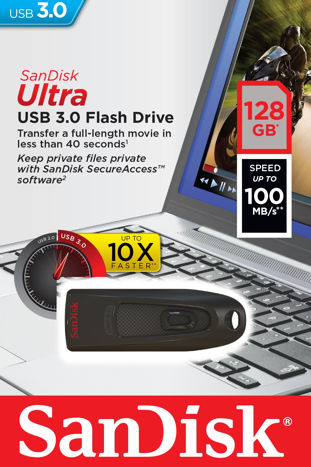 SanDisk Ultra USB-Stick – 128 GB, USB 3.0, bis zu 100 MB/s lesen