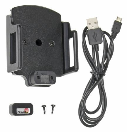 Brodit Active Halter – Auto-Ladegerät – für Zigarettenanzünder, Micro-USB, Neigungswinkel 0–22° – Schwarz