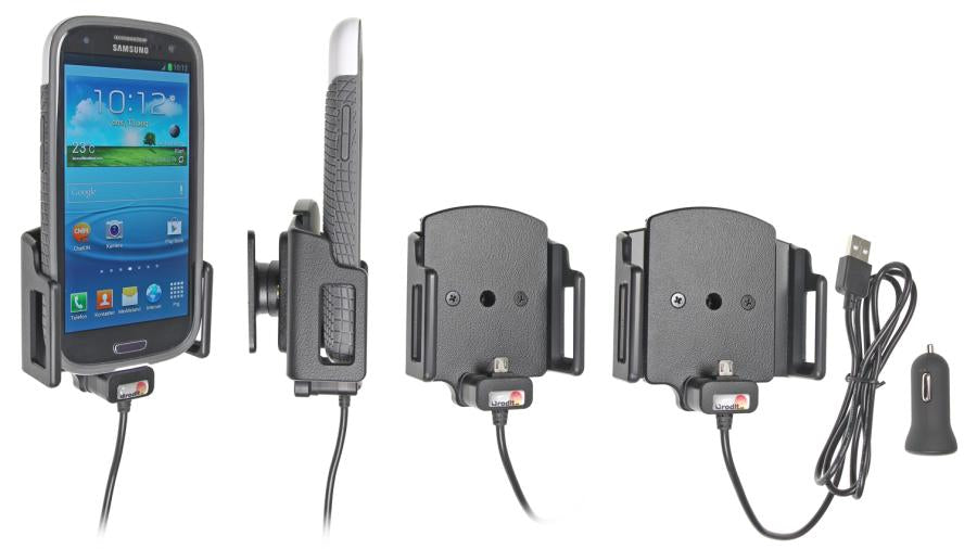 Brodit Active Halter – Auto-Ladegerät – für Zigarettenanzünder, Micro-USB, Neigungswinkel 0–22° – Schwarz