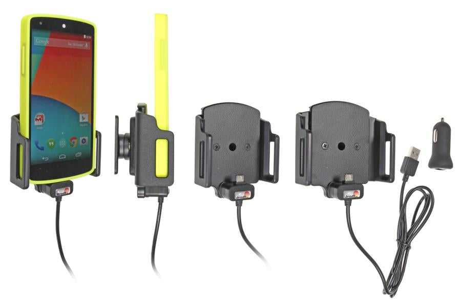 Brodit Auto-Halterung mit Zigarettenanzünder, Micro-USB-Anschluss – für Smartphones – Schwarz, ABS-Kunststoff