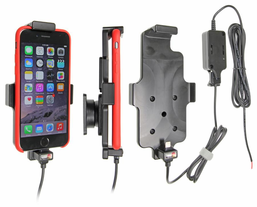 Brodit 527662 – Auto-Ladegerät – 2× USB (QC, 2,4 A), neigbar 0–22° – für Apple iPhone 6 – Schwarz