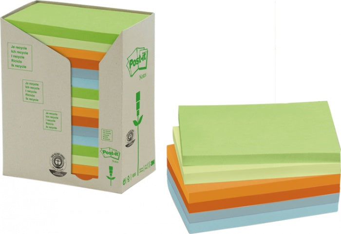Post-it Recycling Tower Haftnotizen – 127×76 mm – sortiert, 16×100 Blatt, PEFC