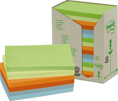 Post-it Recycling Tower Haftnotizen – 127×76 mm – sortiert, 16×100 Blatt, PEFC