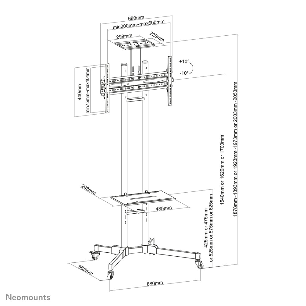 Neomounts PLASMA-M1700E – Displayständer, neigbar, höhenverstellbar, für 46", VESA 200×200, bis 35 kg, schwarz