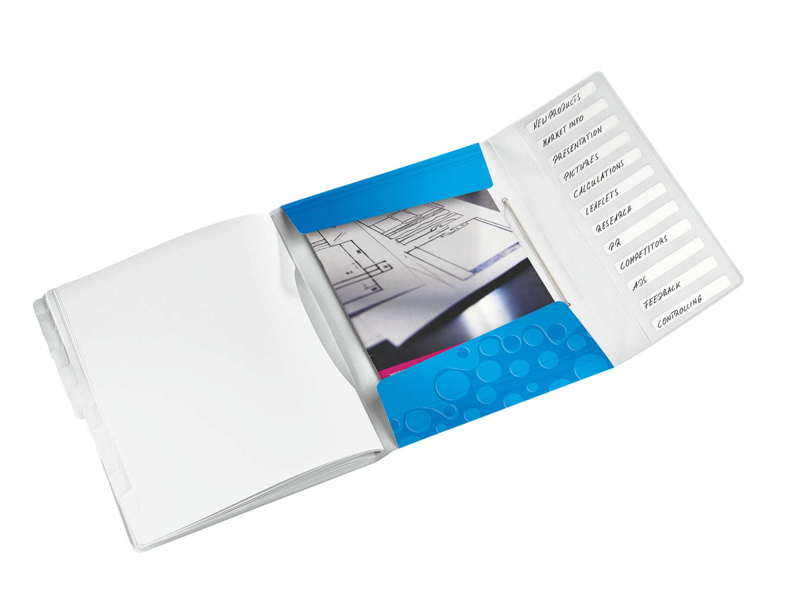 Leitz WOW A4 Fächermappe – 12 Fächer, Gummiband, Polypropylen (PP), Blau, Metallisch, 3 Schutzklappen, Taben