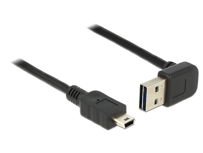 DeLOCK USB-A auf Mini-USB-B Kabel – USB 2.0 (480 Mbit/s) – 2 m – Abgewinkelt, Goldstecker – Schwarz