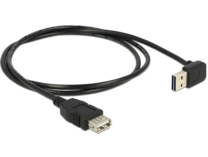 DeLOCK USB-A Verlängerungskabel (Stecker auf Buchse) – USB 2.0 (480 Mbit/s) – 1 m – Abgewinkelt – Schwarz