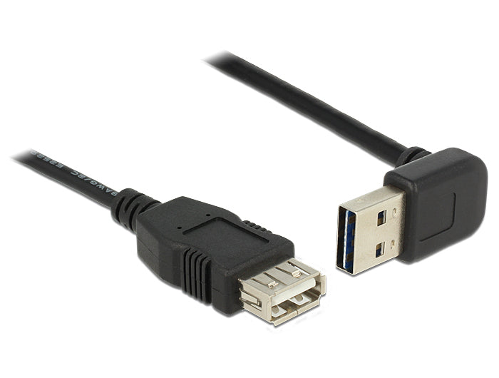 DeLOCK USB-A Verlängerungskabel (Stecker auf Buchse) – USB 2.0 (480 Mbit/s) – 2 m – Abgewinkelt – Schwarz