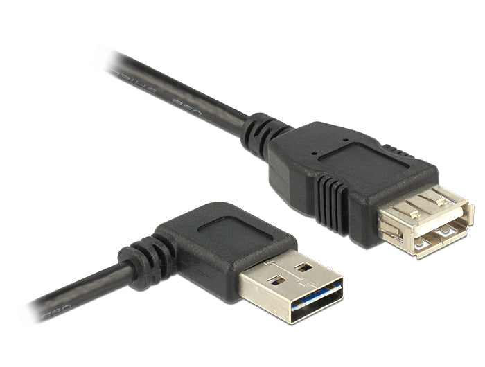 DeLOCK USB-A Verlängerungskabel (Stecker auf Buchse) – USB 2.0 (480 Mbit/s) – 3 m – Abgewinkelt – Schwarz