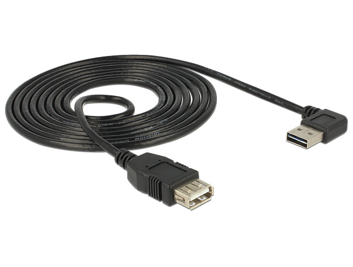 DeLOCK USB-A Verlängerungskabel (Stecker auf Buchse) – USB 2.0 (480 Mbit/s) – 1 m – Abgewinkelt, Goldkontakt