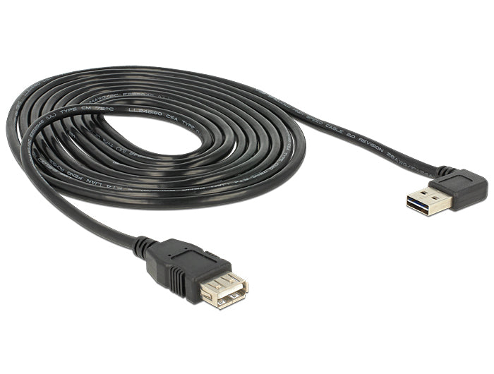 DeLOCK USB-A Verlängerungskabel (Stecker auf Buchse) – USB 2.0 (480 Mbit/s) – 3 m – Abgewinkelt – Schwarz