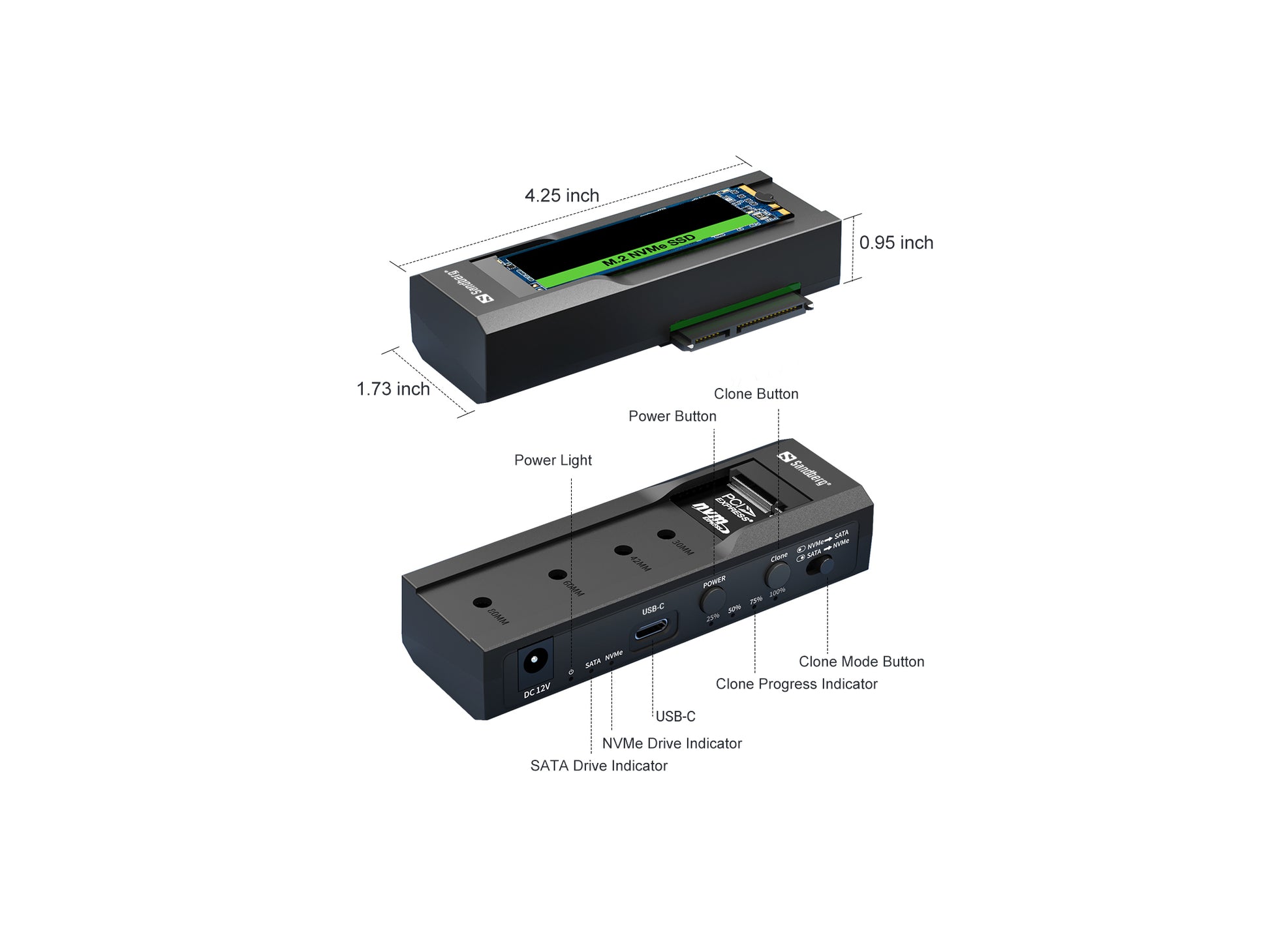 Sandberg Cloner Geräte-Dock – USB-C, 10 Gbit/s, für Windows/Mac/Linux
