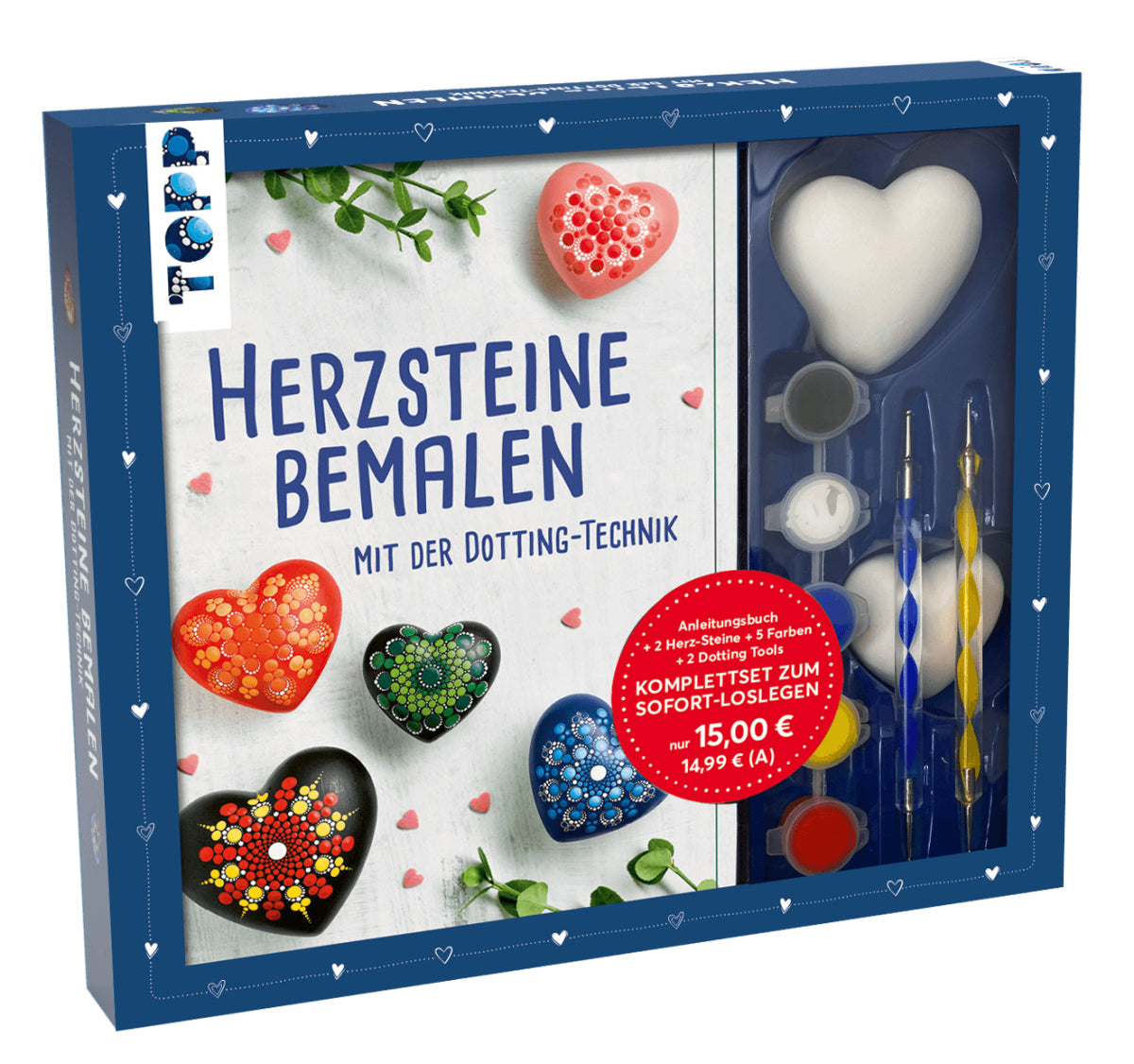 TOPP Verlag Bastelset – Herzsteine bemalen – Gips – 10-teilig, 5 Farben