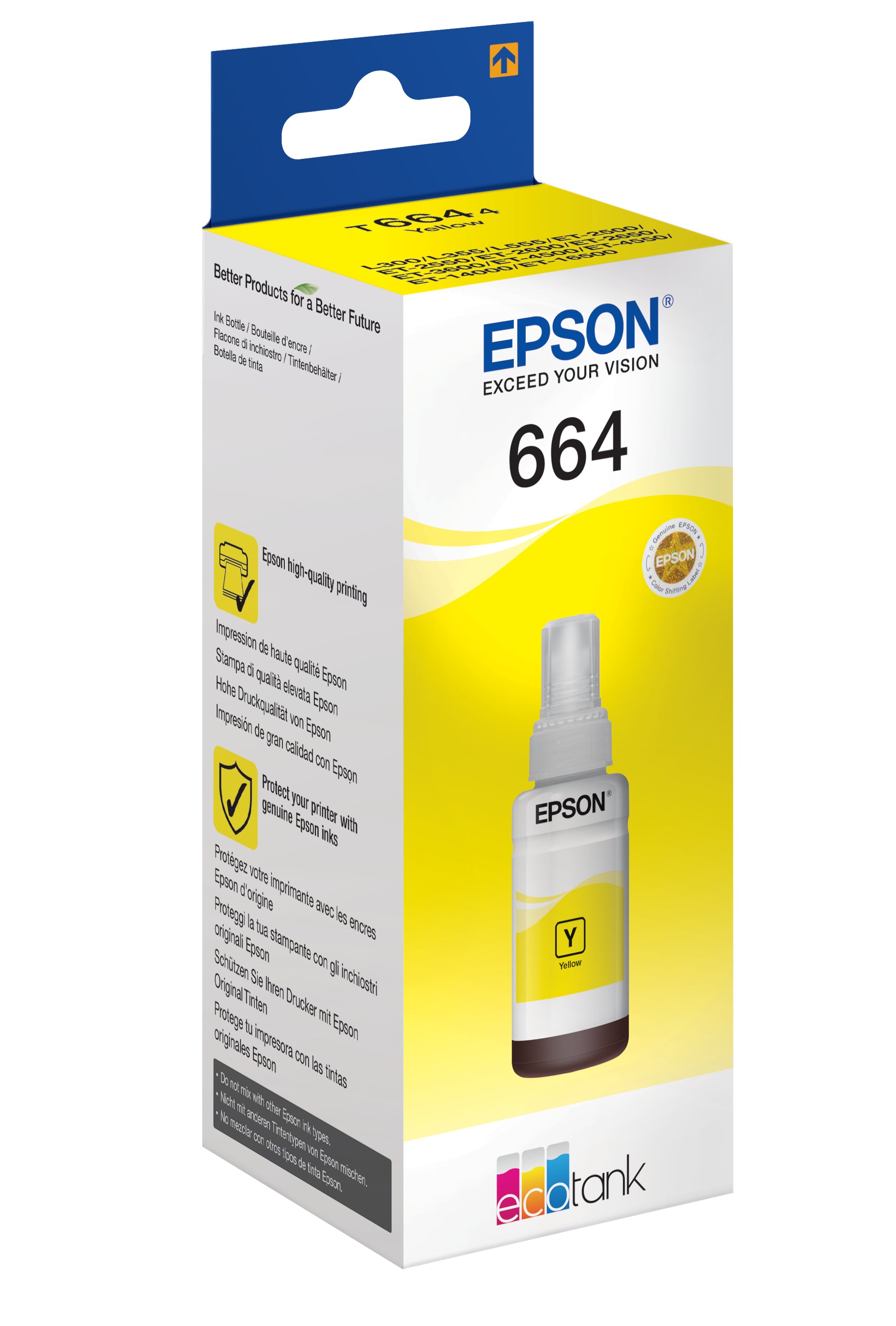 Epson 664 Gelb Tintenpatrone (Original) – 70 ml – für EcoTank L555/L355/ET-4550 – T664440