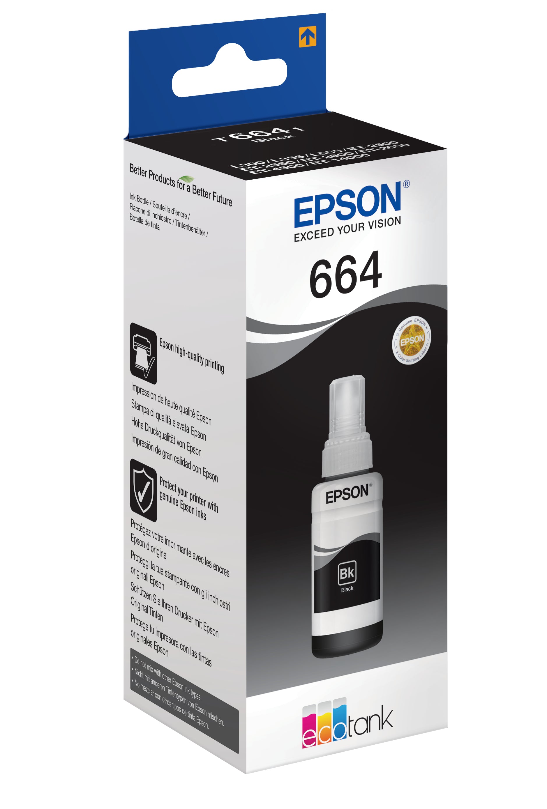 Epson 664 Schwarz Tintenpatrone (Original) – 70 ml – für EcoTank L355/L555, ET-4550 – T664140