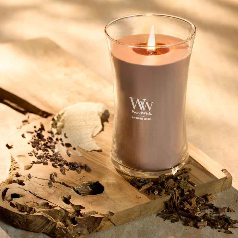 WoodWick Duftkerze Patchouli Creme, Sojawachs, Ø 10 cm, 18 cm, 1 Stück