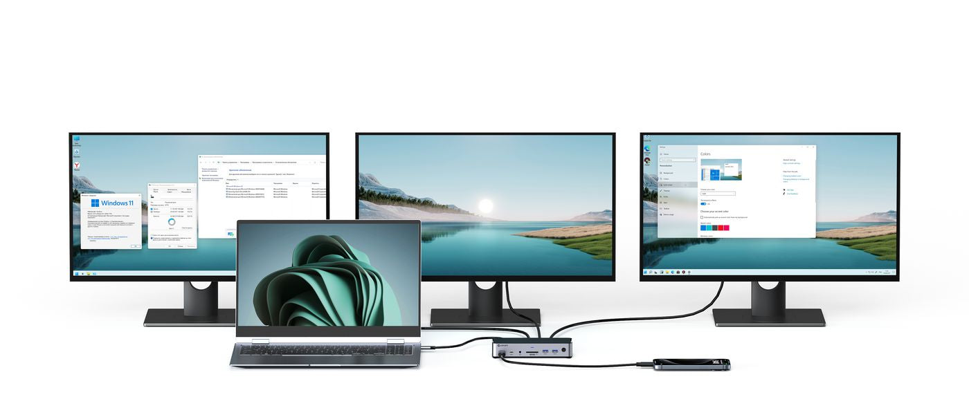 eSTUFF GLB232006 Dockingstation – USB-C, 1× DP, 2× HDMI, 3× USB-A, 2× USB-C, 100 W PD, GbE, SD/microSD