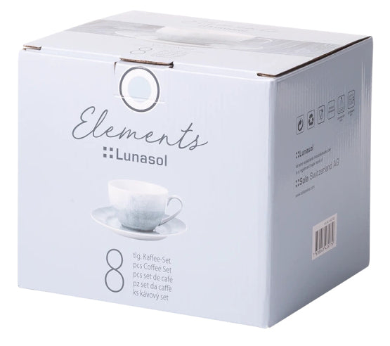 Lunasol Elements Vulcano Kaffeetasse – 8-teiliges Set, 220 ml, Ø 15,5 cm, Steingut, Hellgrau