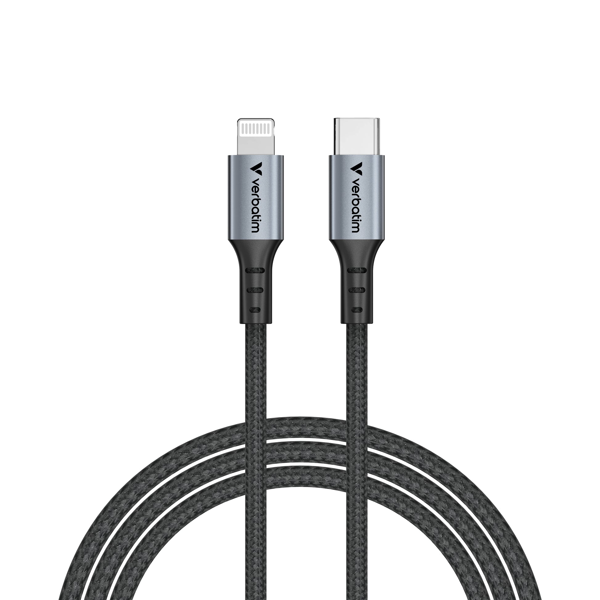 Verbatim Lightning-auf-USB-C-Kabel – USB 2.0 (480 Mbit/s) – 1,2 m – PD 60 W – Nylonmantel – Schwarz