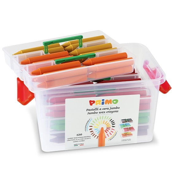 Primo Maxi Jumbo Wachsmalstifte Schulbox – mehrfarbig – 120 Stück – Ø 13 mm × 85 mm – in Box