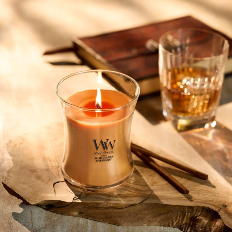 WoodWick Duftkerze Golden Bourbon, sortiert, Sojawachs, Ø 10 cm, 11 cm, 1 Stück