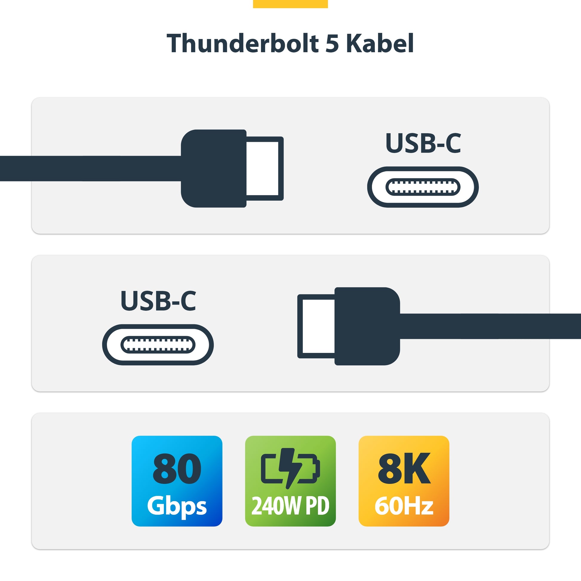 StarTech.com Thunderbolt 5 (USB-C) Kabel – 80 Gbit/s – 0,5 m – PD 240 W – 8K/60 – TPE – Schwarz