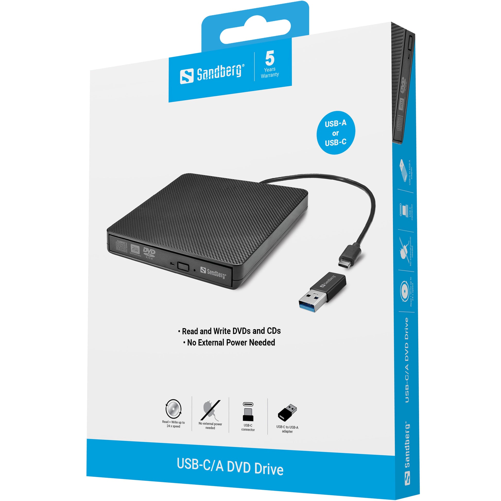 Sandberg USB-C/A DVD-Laufwerk – für Windows und macOS
