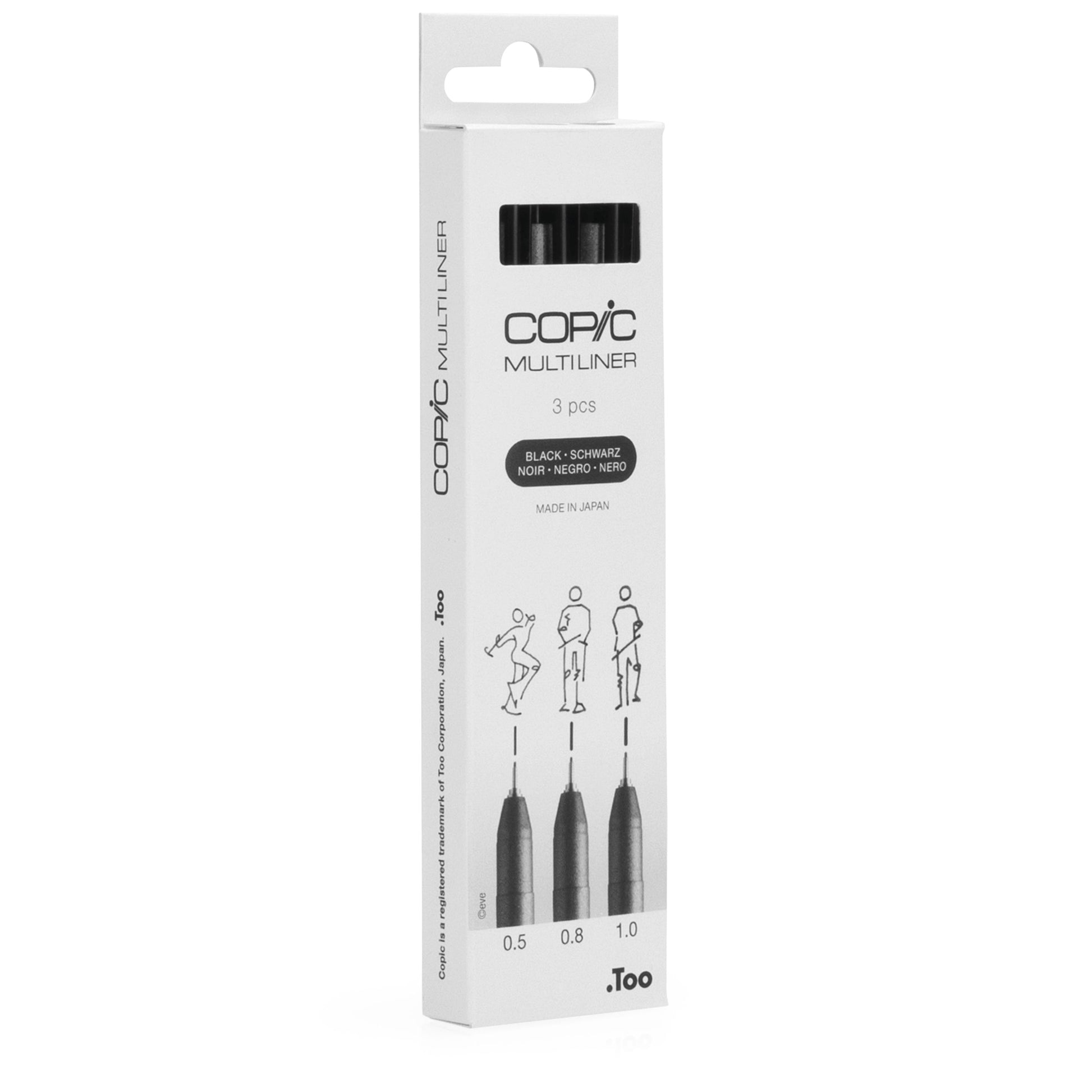 Copic Multiliner Fineliner – 3 Stk., 0,5–1,0 mm, schwarz, wasserfest