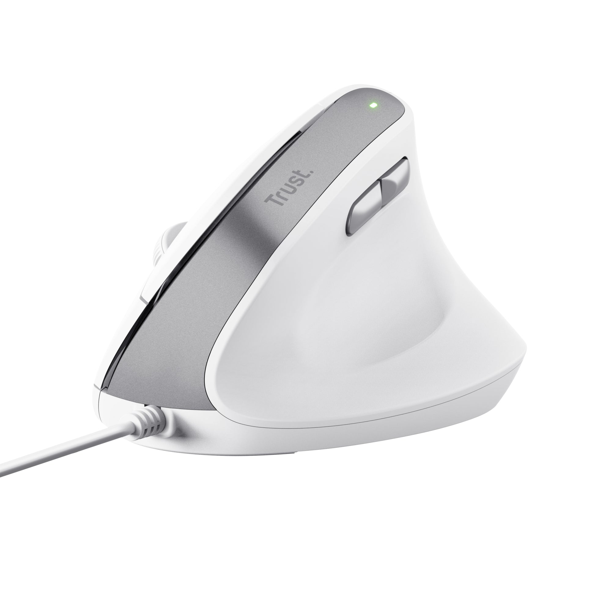 Trust Bayo II Ergonomische Maus – kabelgebunden, für Rechtshänder, Daumentaste, aus recyceltem Material, weiss