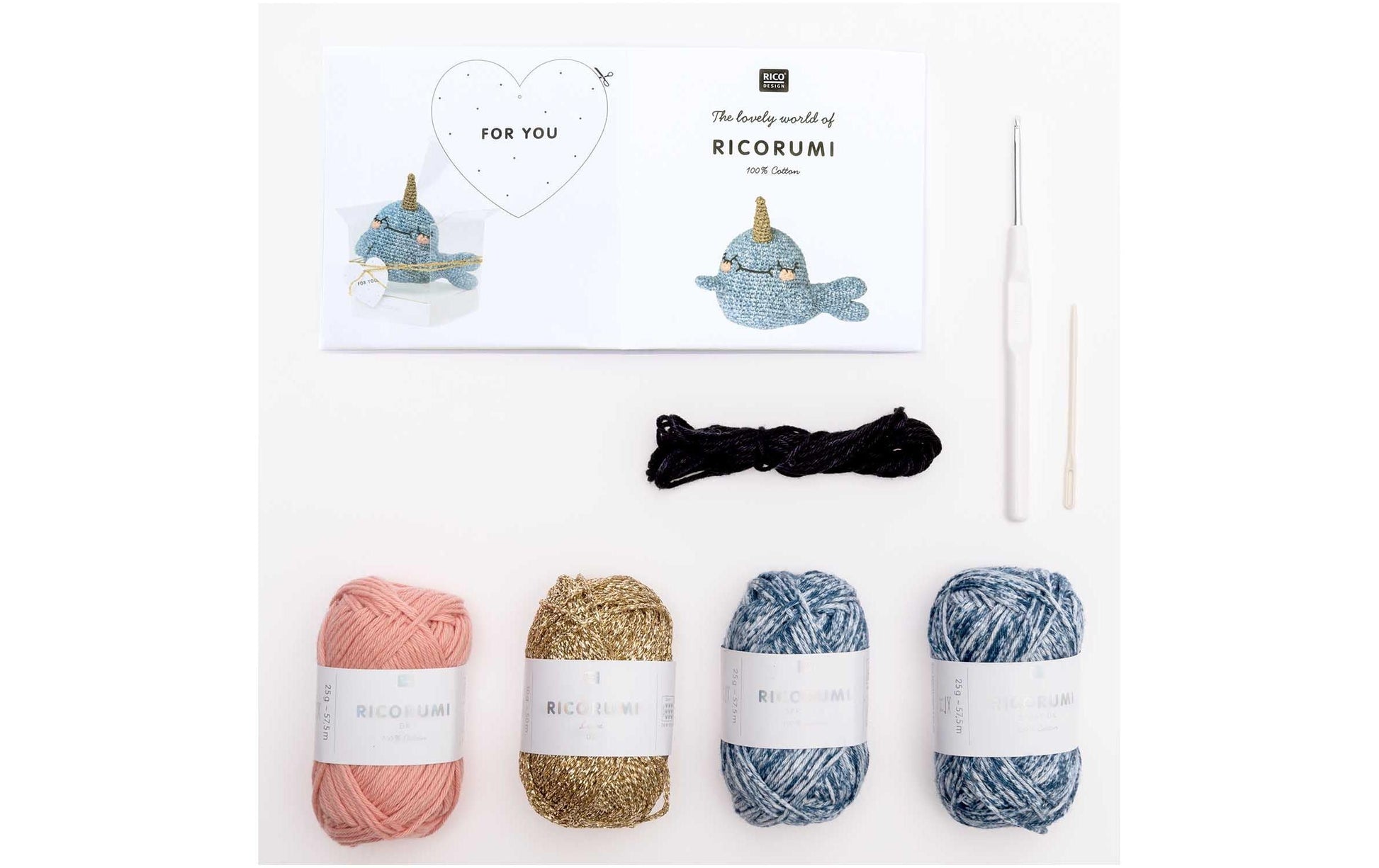Rico Design Creative Ricorumi Häkelset Mehrfarbig – Narwal, 25 g, 57,5 m, 100% Baumwolle