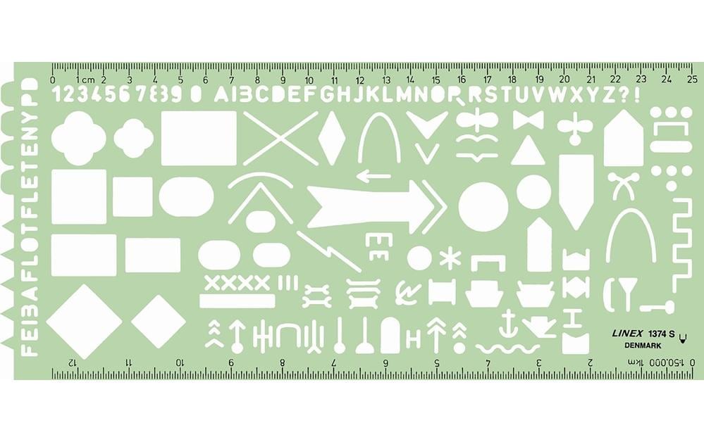 Linex Fachschablone, Taktische Zeichen, 27,5 × 12,5 cm, Kunststoff, Grün/Transparent