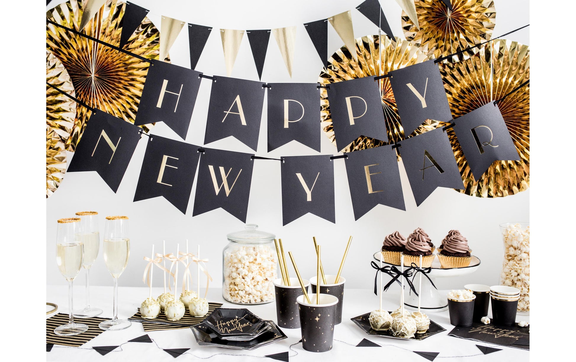 PartyDeco Becher, Papier/Karton – 2,6 dl – schwarz/gold – 6 Stk.