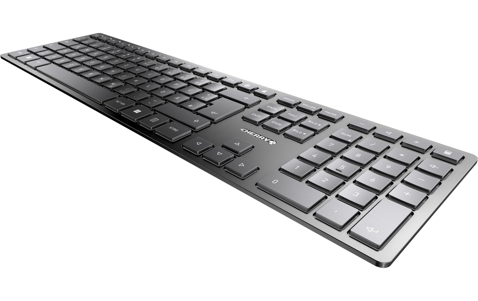 CHERRY KW 9100 SLIM – Tastatur, kabellos (Bluetooth/2,4 GHz), CH-Layout (DE-CH), Fullsize (mit Ziffernblock)