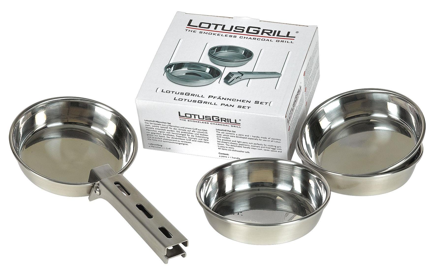 LotusGrill Pfännchen-Set Inox 4-teilig – Ø 13 cm, 5 Stück